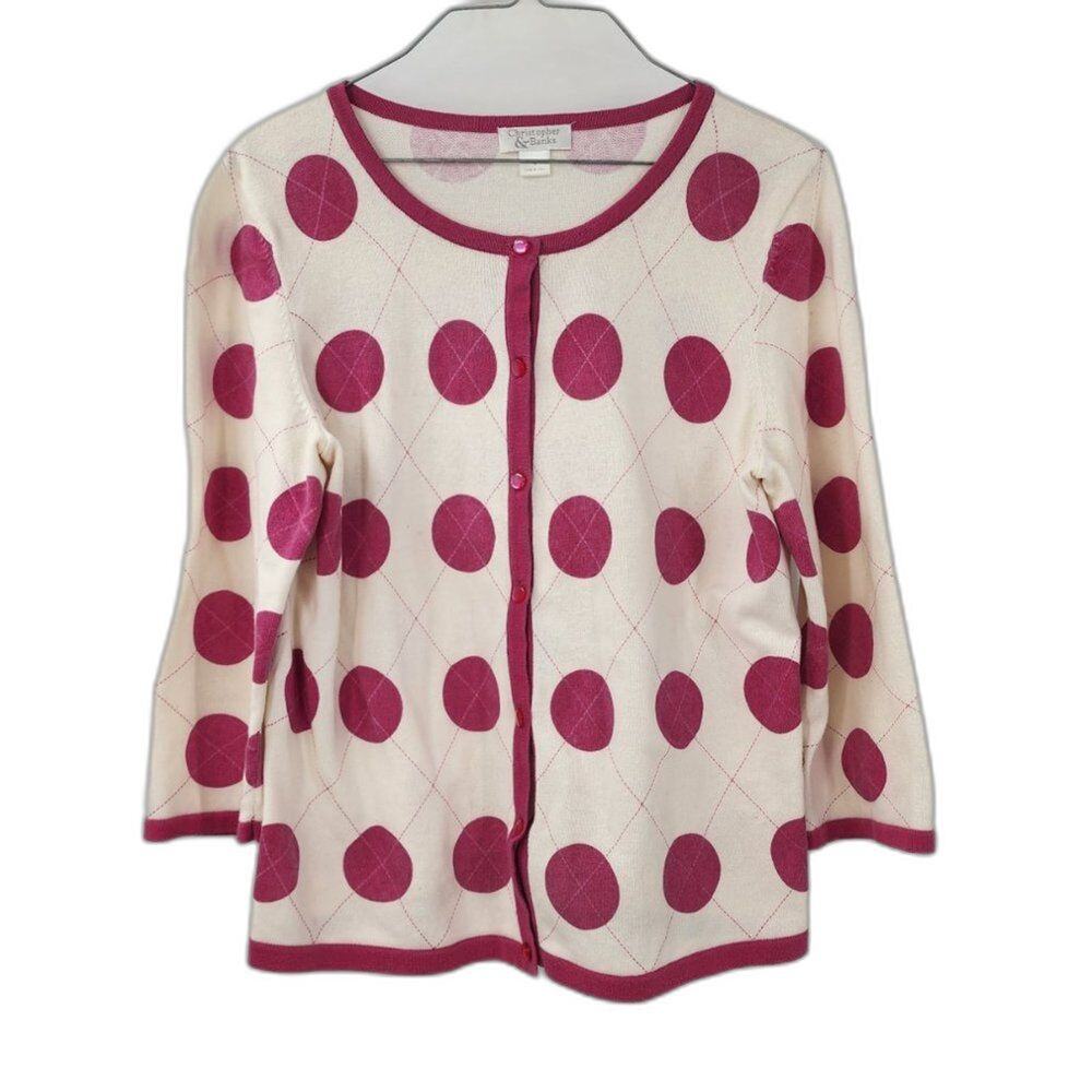CHRISTOPHER & BANKS Purple Polka Dot Button Cotton Cardigan Womens Size Small S